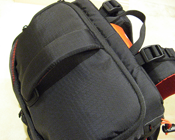 Top handle of Manfrotto 3N1-36 backpack.