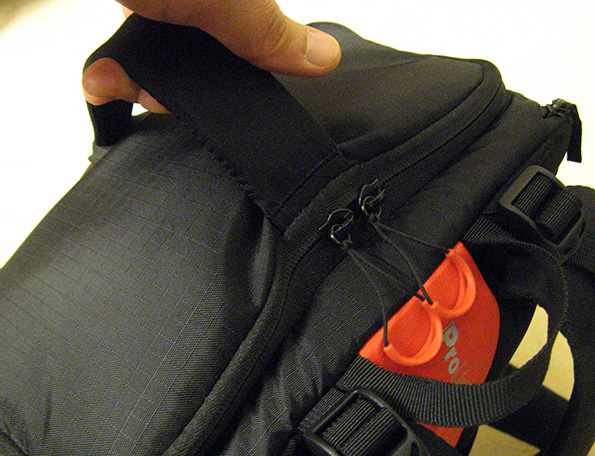 Holding the Manfrotto 3N1-36 backpack.